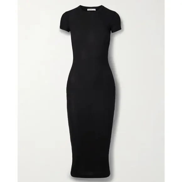 James Perse Black Ruched T-Shirt Midi Dress Women’s Size Large 3 Cotton Stretch - Picture 5 of 16